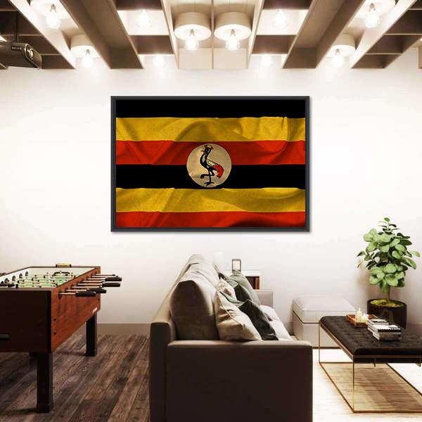 Uganda Waving Flag Canvas Wall Art-3 Horizontal-Gallery Wrap-25" x 16"-Tiaracle