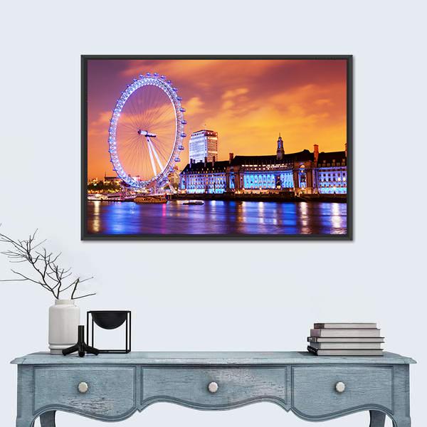 UK Skyline In The Evening Canvas Wall Art-3 Horizontal-Gallery Wrap-25" x 16"-Tiaracle