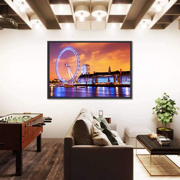 UK Skyline In The Evening Canvas Wall Art-5 Horizontal-Gallery Wrap-22" x 12"-Tiaracle