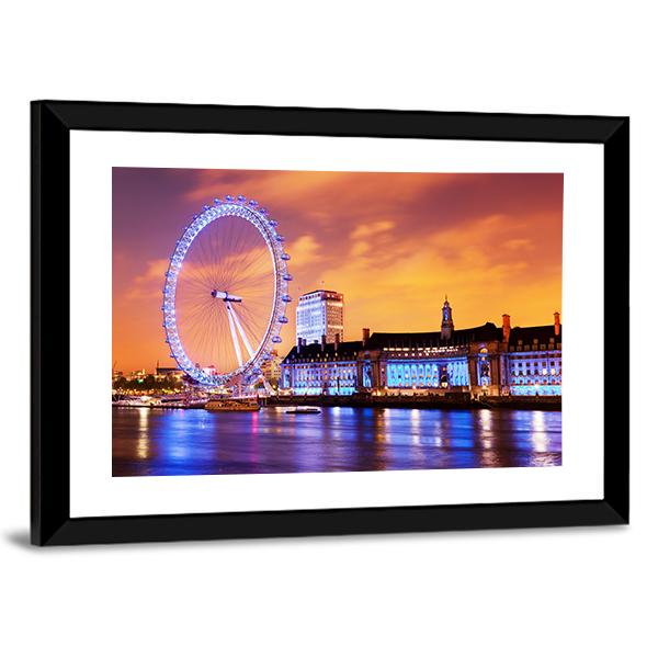 UK Skyline In The Evening Canvas Wall Art-3 Horizontal-Gallery Wrap-25" x 16"-Tiaracle