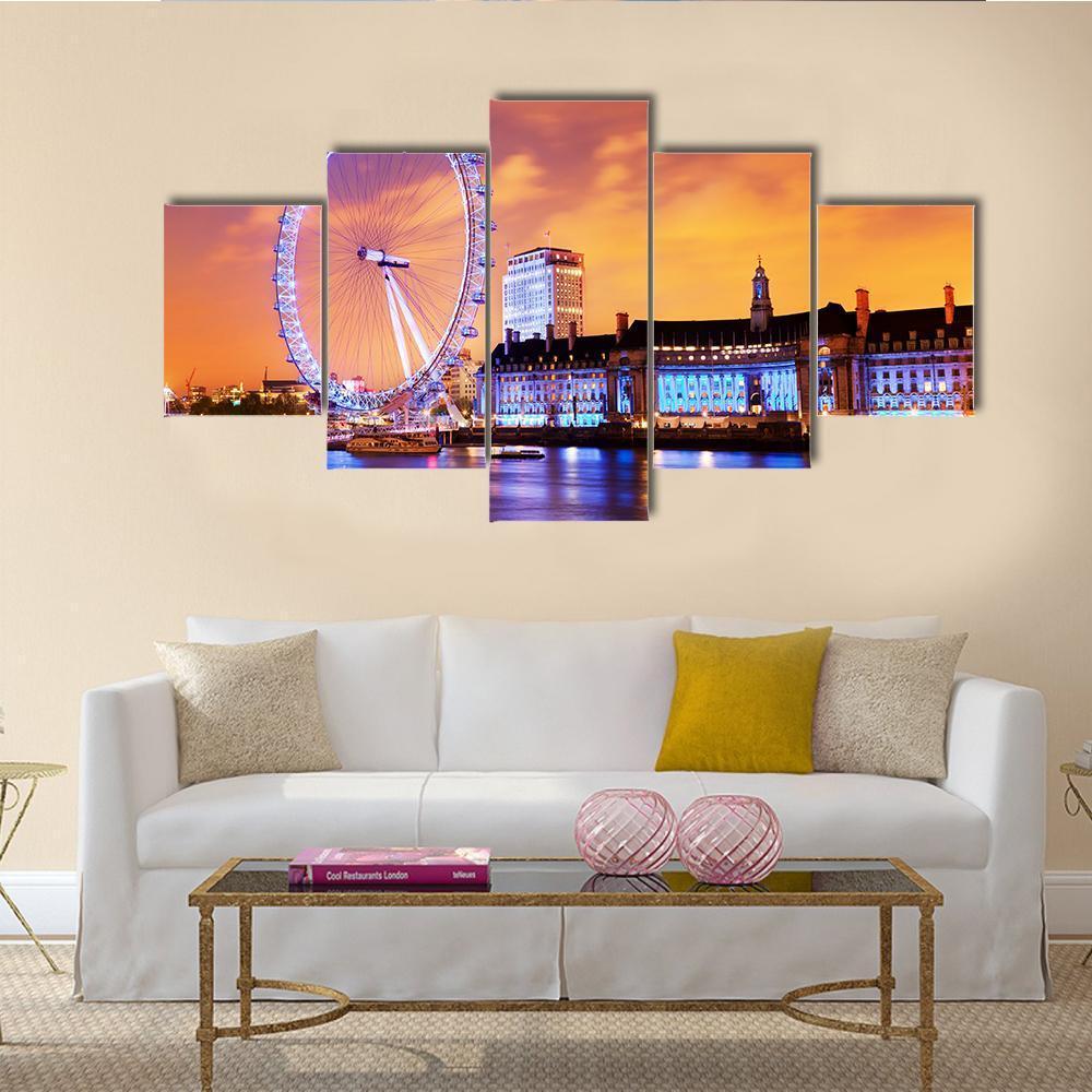UK Skyline In The Evening Canvas Wall Art-5 Star-Gallery Wrap-62" x 32"-Tiaracle