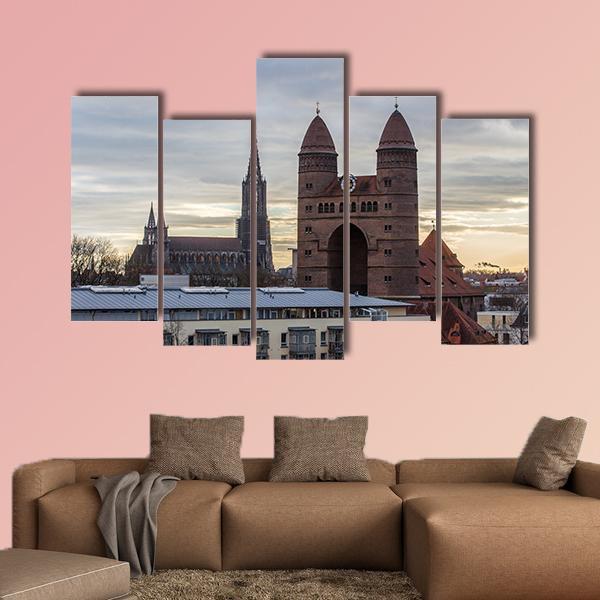Ulm Minster And The Church Of The Garrison Canvas Wall Art-5 Pop-Gallery Wrap-47" x 32"-Tiaracle