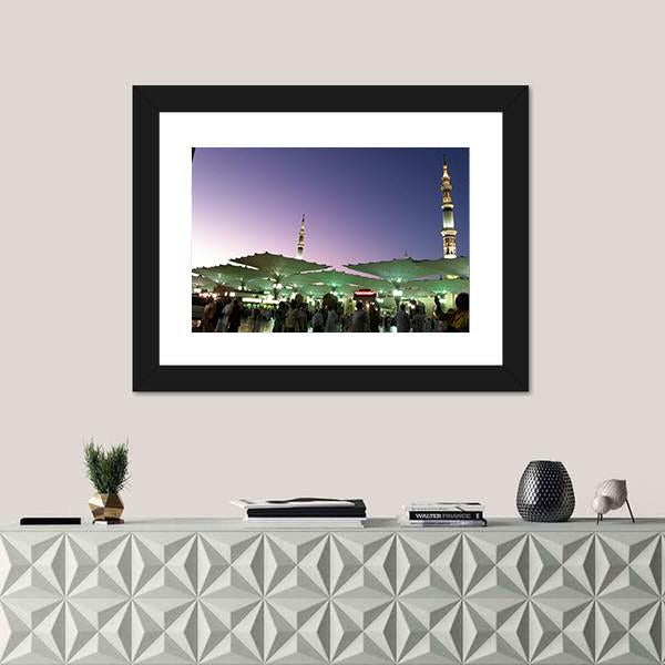 Umbrellas At An-Nabawi Mosque In Medinah Canvas Wall Art-5 Horizontal-Gallery Wrap-22" x 12"-Tiaracle