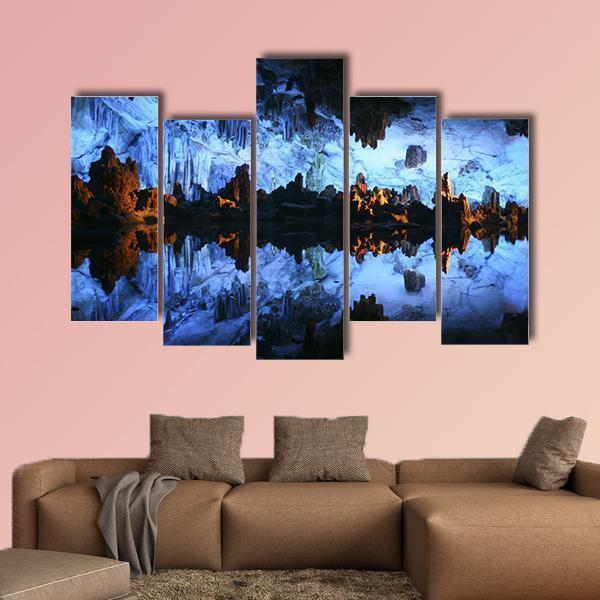 Underground Lake In The Reed Flute Cave In China Canvas Wall Art-5 Pop-Gallery Wrap-47" x 32"-Tiaracle