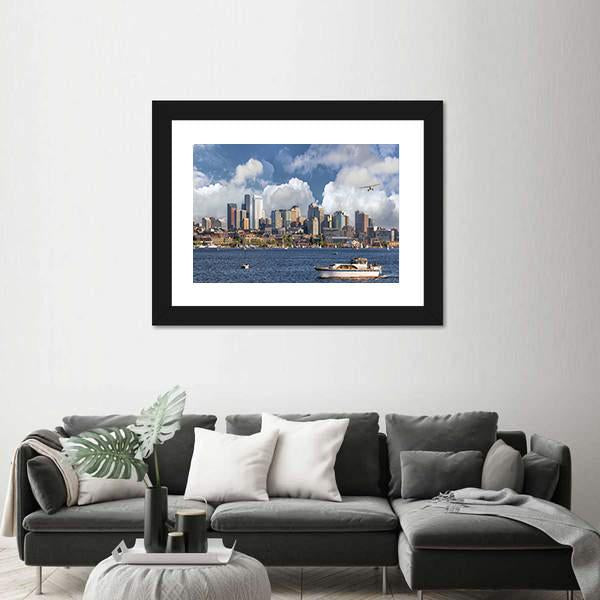 Union Lake With Seattle Washington City Canvas Wall Art-1 Piece-Framed Print-30" x 20"-Tiaracle