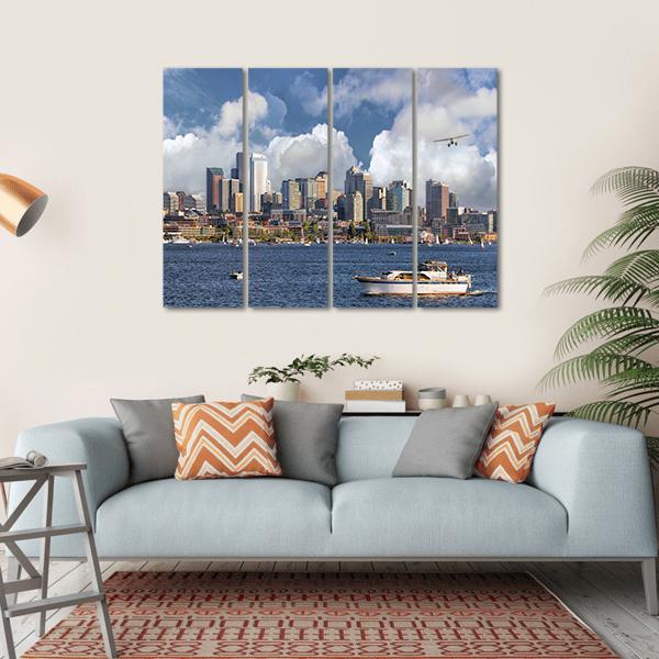 Union Lake With Seattle Washington City Canvas Wall Art-4 Horizontal-Gallery Wrap-34" x 24"-Tiaracle