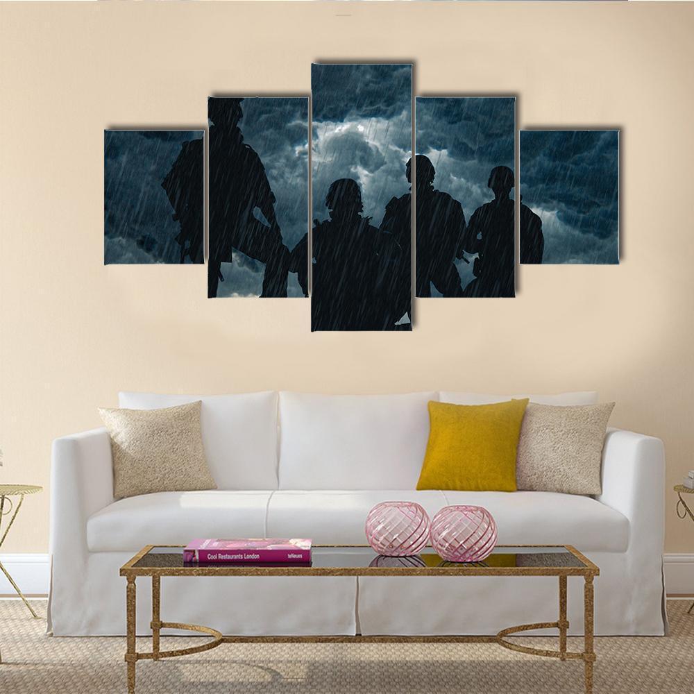 United States Army Rangers In Rainy Night Canvas Wall Art-5 Star-Gallery Wrap-62" x 32"-Tiaracle