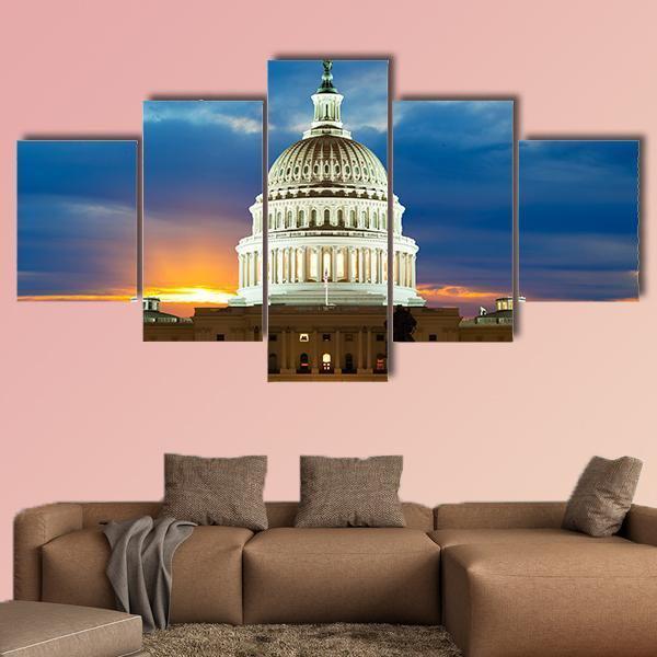 United States Capitol Building In Washington DC Canvas Wall Art-5 Star-Gallery Wrap-62" x 32"-Tiaracle