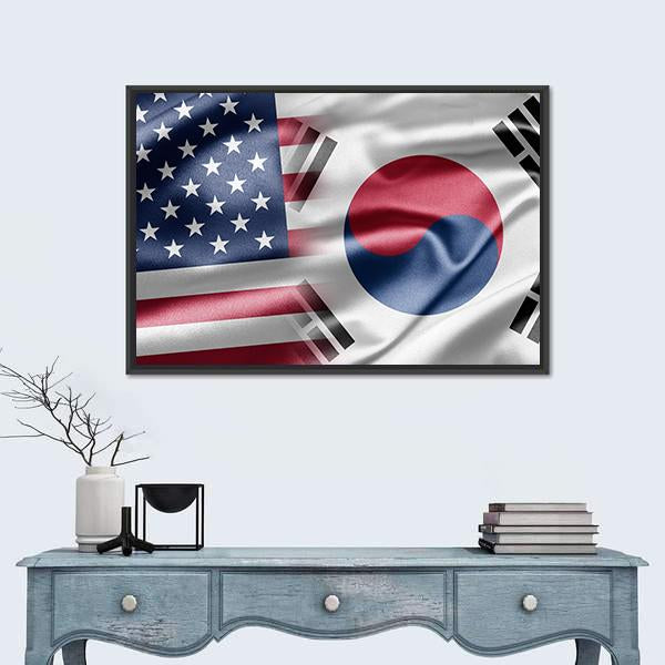 United States & South Korea Flag Canvas Wall Art-3 Horizontal-Gallery Wrap-25" x 16"-Tiaracle
