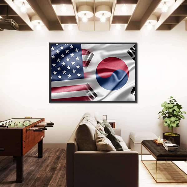 United States & South Korea Flag Canvas Wall Art-3 Horizontal-Gallery Wrap-25" x 16"-Tiaracle