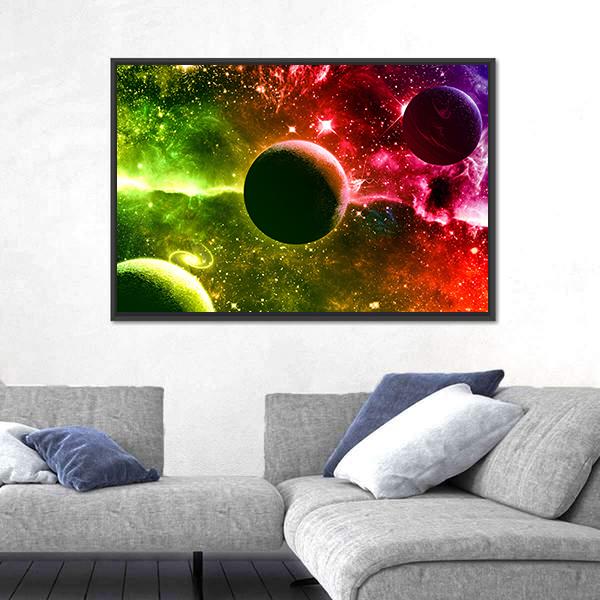 Universe Galaxy Nebula Stars And Planets Canvas Wall Art-3 Horizontal-Gallery Wrap-25" x 16"-Tiaracle