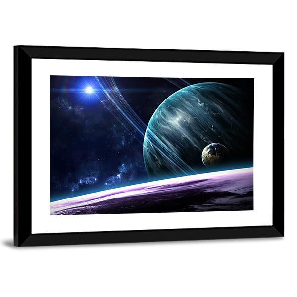 Universe Scene With Planets Stars And Galaxies In Outer Space Canvas Wall Art-3 Horizontal-Gallery Wrap-25" x 16"-Tiaracle