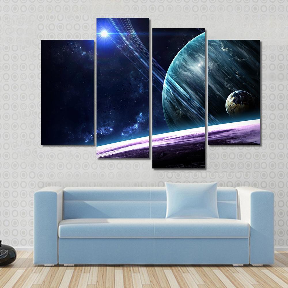 Universe Scene With Planets Stars And Galaxies In Outer Space Canvas Wall Art-4 Pop-Gallery Wrap-50" x 32"-Tiaracle