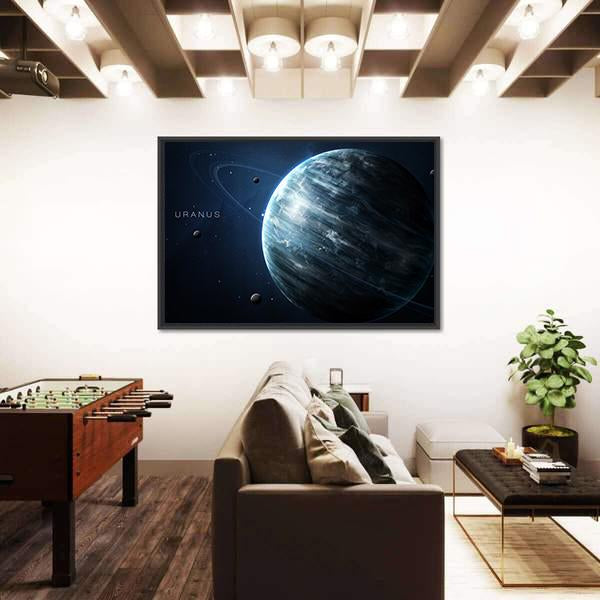 Uranus With Its Rings and Moons Canvas Wall Art-3 Horizontal-Gallery Wrap-25" x 16"-Tiaracle
