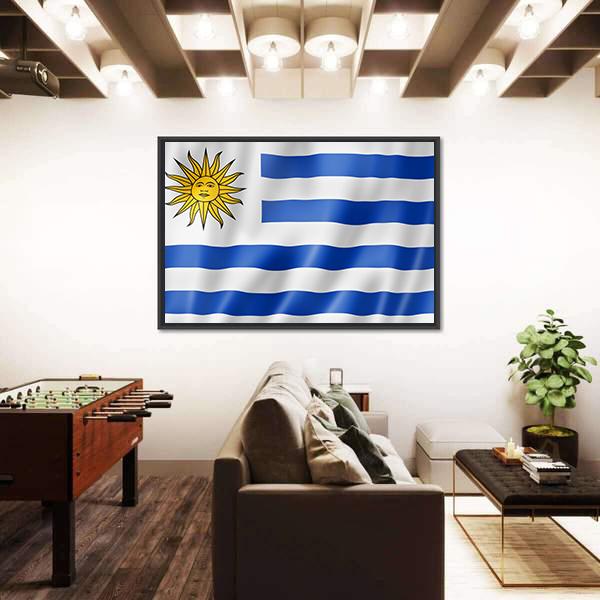 Uruguay Flag On Satin Texture Canvas Wall Art-5 Horizontal-Gallery Wrap-22" x 12"-Tiaracle