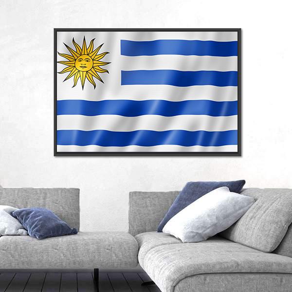 Uruguay Flag On Satin Texture Canvas Wall Art-5 Horizontal-Gallery Wrap-22" x 12"-Tiaracle