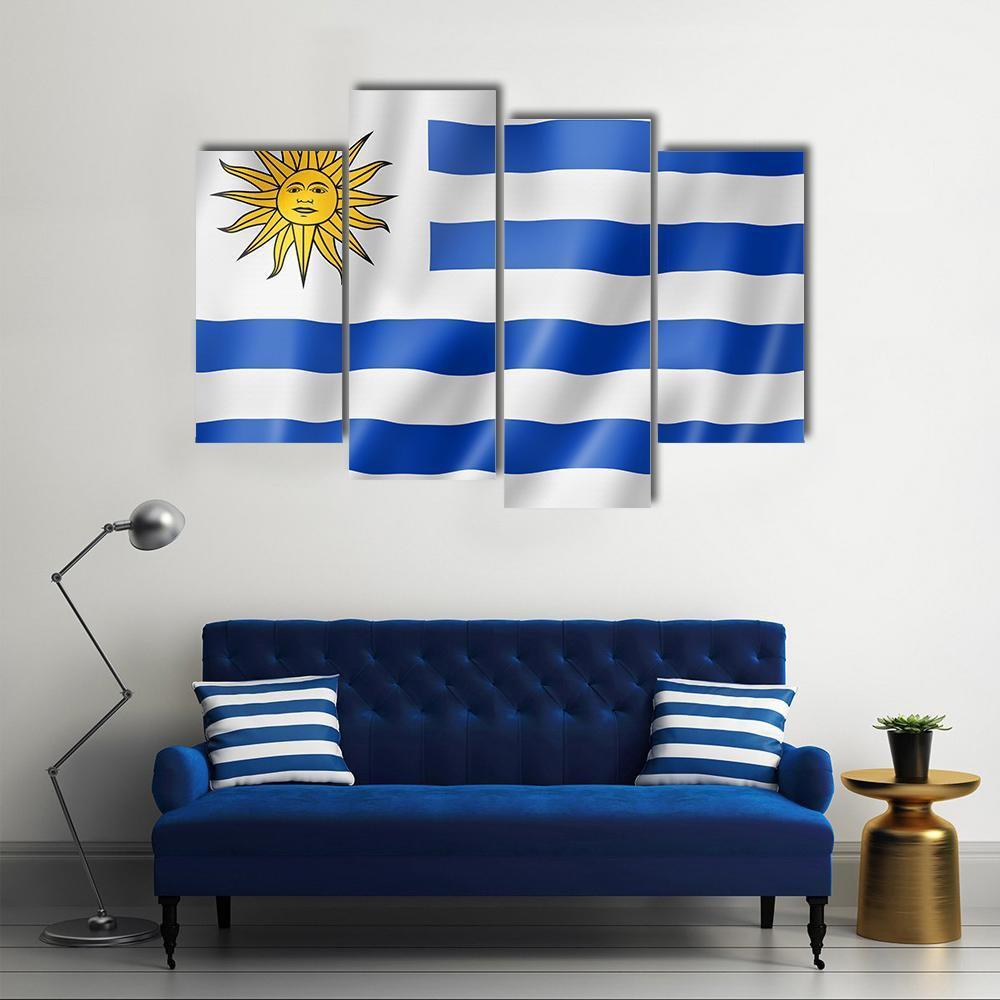 Uruguay Flag On Satin Texture Canvas Wall Art-4 Pop-Gallery Wrap-50" x 32"-Tiaracle