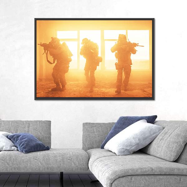 US Army Rangers In The Military Operation Canvas Wall Art-5 Horizontal-Gallery Wrap-22" x 12"-Tiaracle