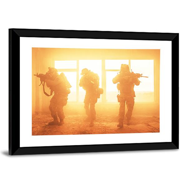 US Army Rangers In The Military Operation Canvas Wall Art-5 Horizontal-Gallery Wrap-22" x 12"-Tiaracle