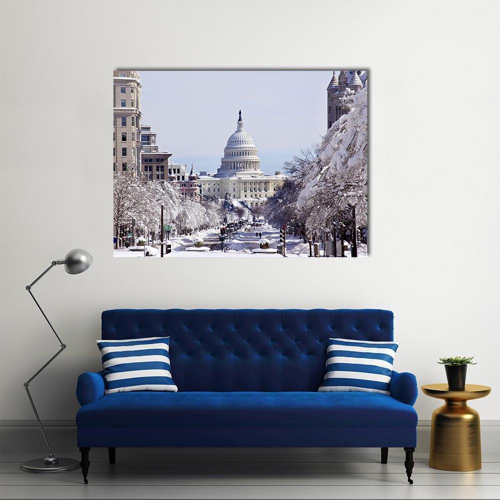 US Capital Pennsylvania Avenue After The Snow Washington DC Canvas Wall Art-1 Piece-Gallery Wrap-48" x 32"-Tiaracle