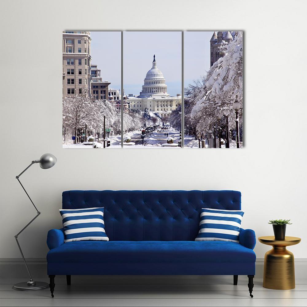 US Capital Pennsylvania Avenue After The Snow Washington DC Canvas Wall Art-3 Horizontal-Gallery Wrap-37" x 24"-Tiaracle