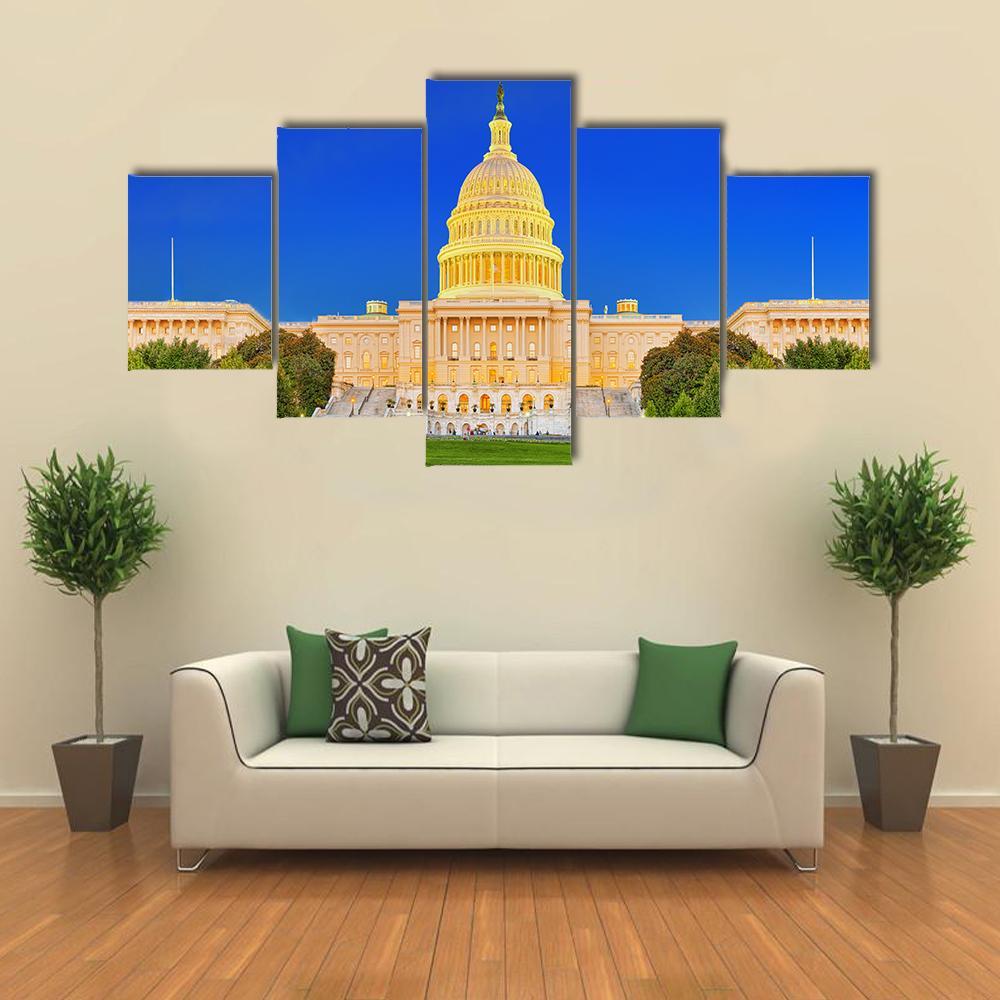 US Congress Building Canvas Wall Art-5 Star-Gallery Wrap-62" x 32"-Tiaracle