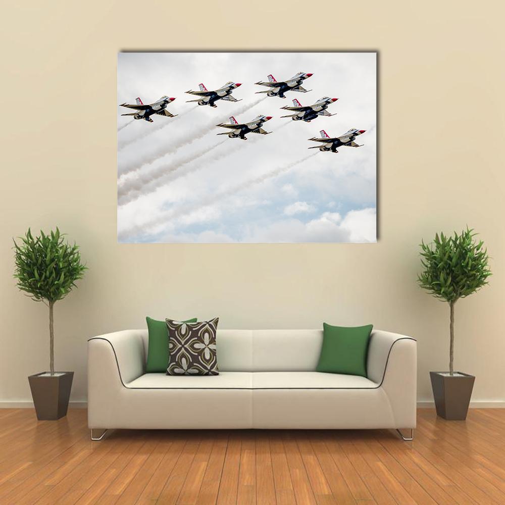 USA Air Force Thunderbird In Air Canvas Wall Art-1 Piece-Gallery Wrap-36" x 24"-Tiaracle