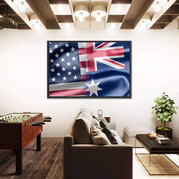USA And Australia Flag Canvas Wall Art-3 Horizontal-Gallery Wrap-25" x 16"-Tiaracle