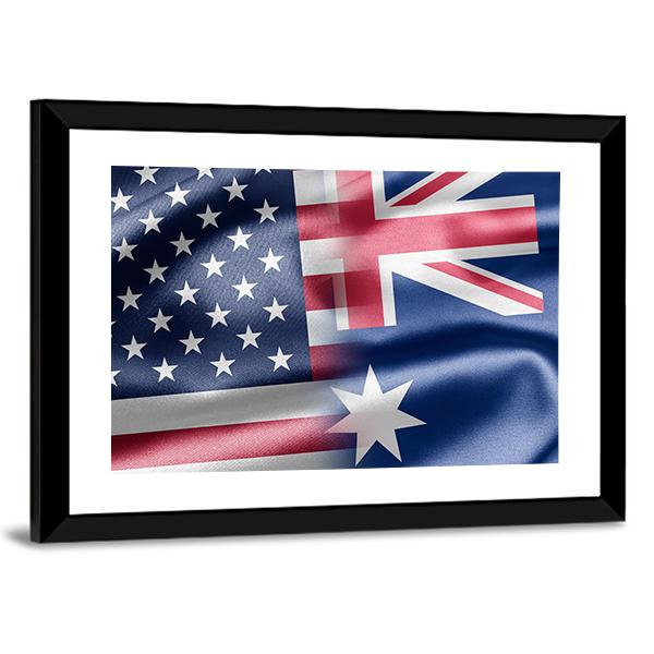 USA And Australia Flag Canvas Wall Art-3 Horizontal-Gallery Wrap-25" x 16"-Tiaracle