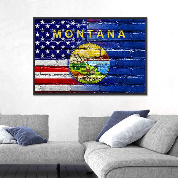 USA And Montana State Flag Canvas Wall Art-3 Horizontal-Gallery Wrap-25" x 16"-Tiaracle