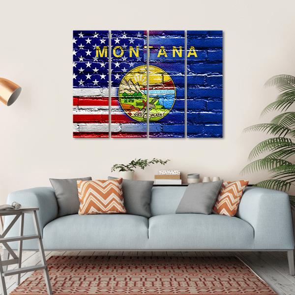 USA And Montana State Flag Canvas Wall Art-4 Horizontal-Gallery Wrap-34" x 24"-Tiaracle
