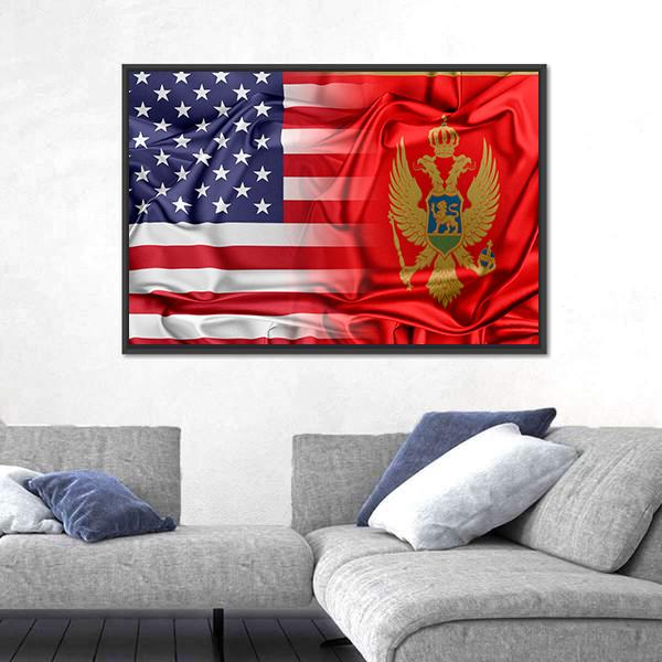 USA And Montenegro Flag Canvas Wall Art-5 Horizontal-Gallery Wrap-22" x 12"-Tiaracle