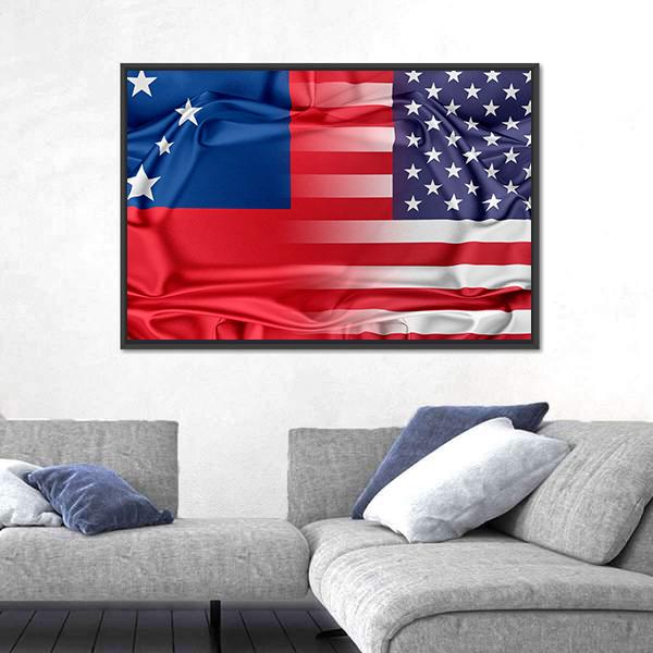 USA and Samoa Flag Panoramic Canvas Wall Art-1 Piece-36" x 12"-Tiaracle