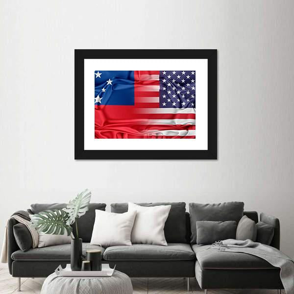 USA and Samoa Flag Panoramic Canvas Wall Art-1 Piece-36" x 12"-Tiaracle
