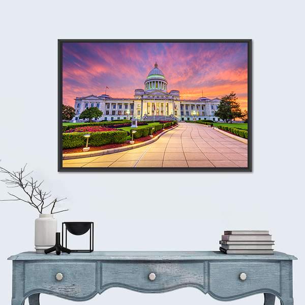 USA At The State Capitol Canvas Wall Art-1 Piece-Floating Frame-24" x 16"-Tiaracle