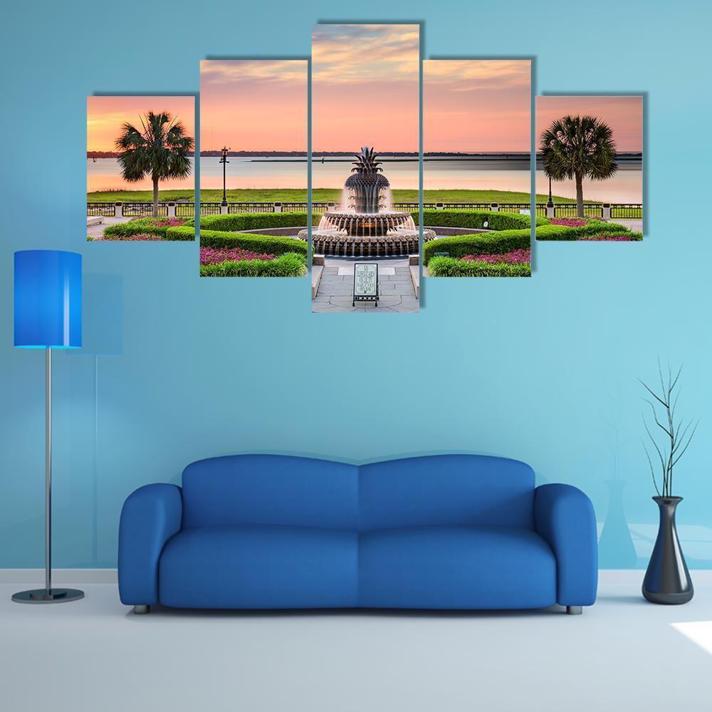 USA At Waterfront Park Canvas Wall Art-5 Star-Gallery Wrap-62" x 32"-Tiaracle
