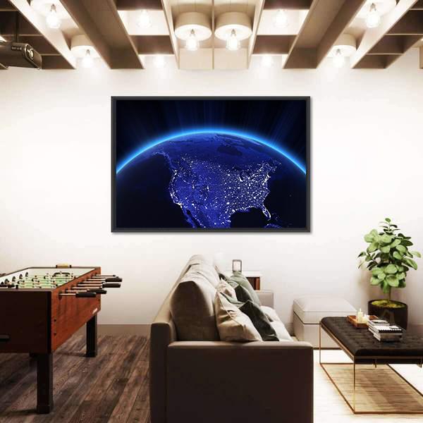 USA City Lights At Night Canvas Wall Art-5 Horizontal-Gallery Wrap-22" x 12"-Tiaracle