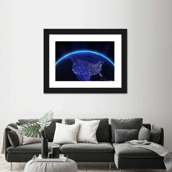 USA City Lights At Night Canvas Wall Art-3 Horizontal-Gallery Wrap-25" x 16"-Tiaracle