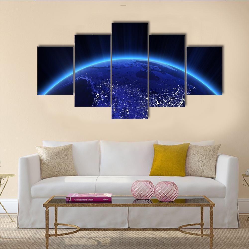 USA City Lights At Night Canvas Wall Art-5 Star-Gallery Wrap-62" x 32"-Tiaracle