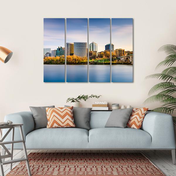 USA City Skyline On Potomac River Canvas Wall Art-4 Horizontal-Gallery Wrap-34" x 24"-Tiaracle