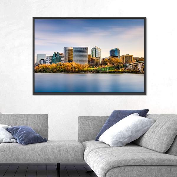 USA City Skyline On Potomac River Canvas Wall Art-3 Horizontal-Gallery Wrap-25" x 16"-Tiaracle