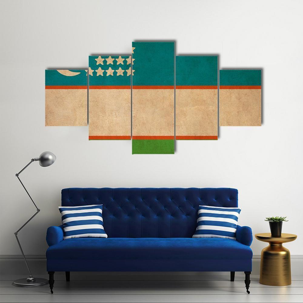 Uzbekistan Flag Canvas Wall Art-5 Star-Gallery Wrap-62" x 32"-Tiaracle
