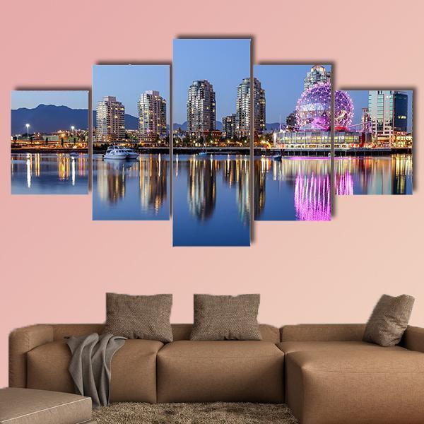 Vancouver At Night Canvas Wall Art-5 Star-Gallery Wrap-62" x 32"-Tiaracle