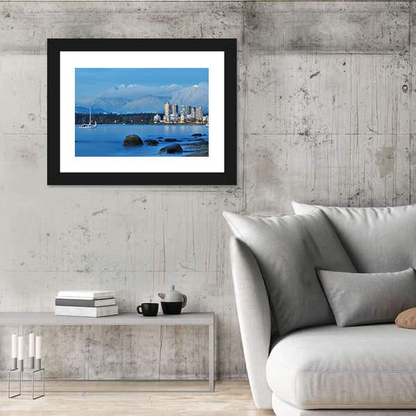 Vancouver Cityscape With Grouse Mountain Canvas Wall Art-3 Horizontal-Gallery Wrap-25" x 16"-Tiaracle