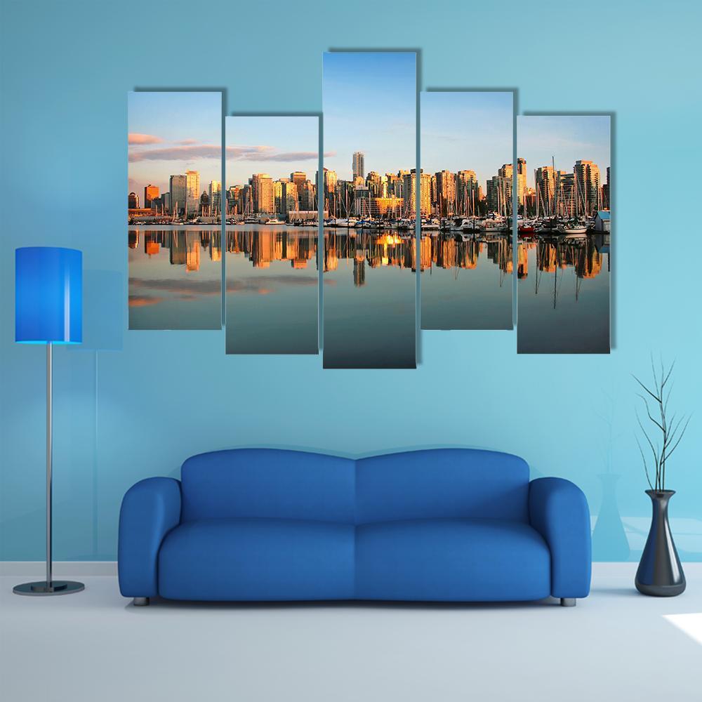 Vancouver Downtown Skyline Canvas Wall Art-5 Pop-Gallery Wrap-47" x 32"-Tiaracle