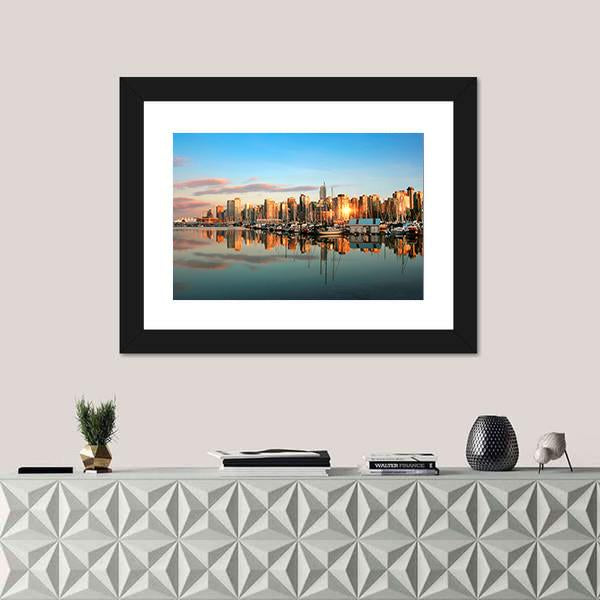 Vancouver Skyline Panorama At Sunset Canvas Wall Art-1 Piece-Framed Print-20" x 16"-Tiaracle