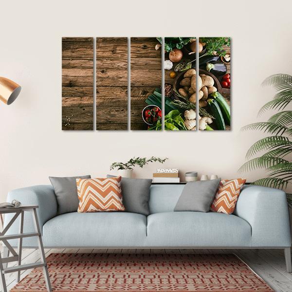Vegetables On Wood Ready For Cooking Canvas Wall Art-5 Horizontal-Gallery Wrap-22" x 12"-Tiaracle