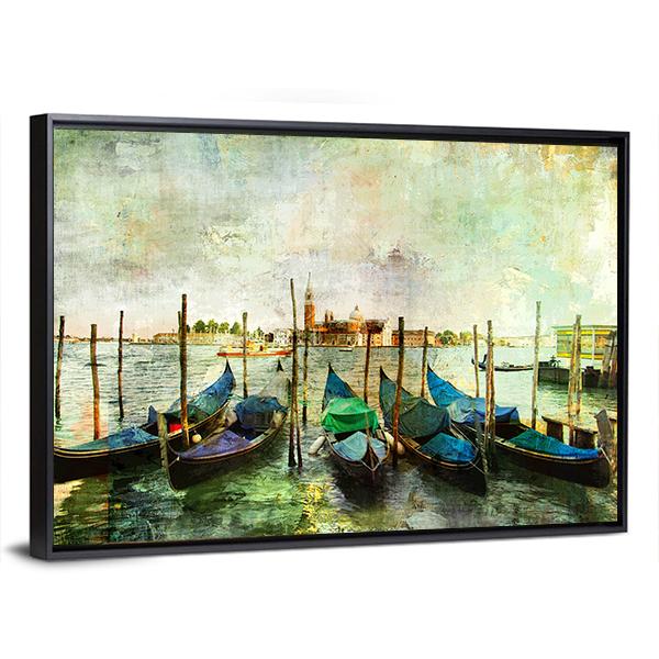 Venetian Gondolas Canvas Wall Art-5 Horizontal-Gallery Wrap-22" x 12"-Tiaracle