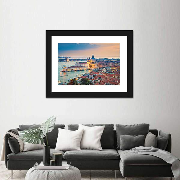 Venice With Basilica Di Santa Maria Della Salute Panoramic Canvas Wall Art-1 Piece-36" x 12"-Tiaracle