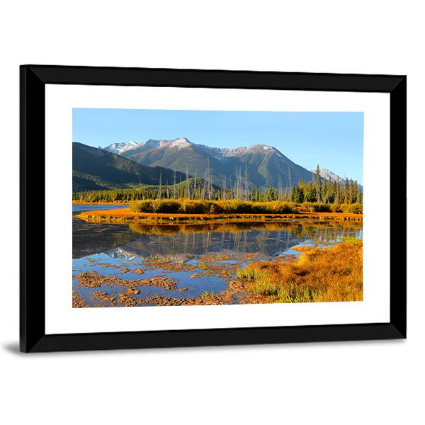 Vermilion Lakes Landscape In Banff National Park Panoramic Canvas Wall Art-1 Piece-36" x 12"-Tiaracle